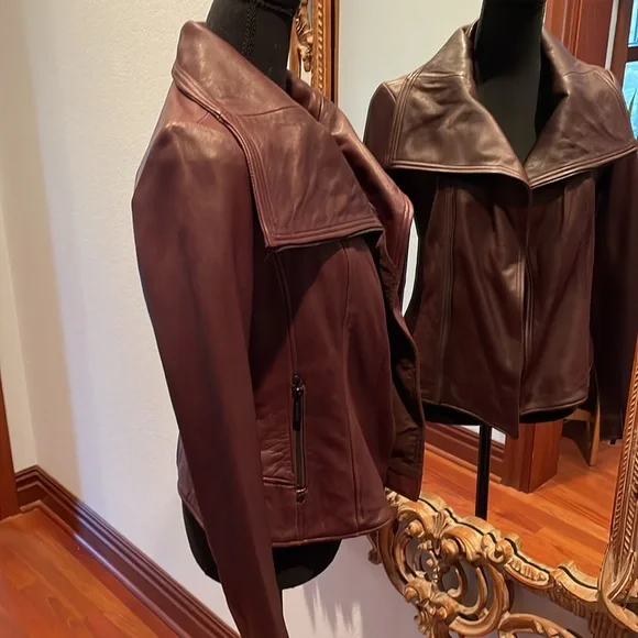 NWT Michael Kors Burgandy Vintage Wash Genuine Leather Jacket. - Picture 4 of 7